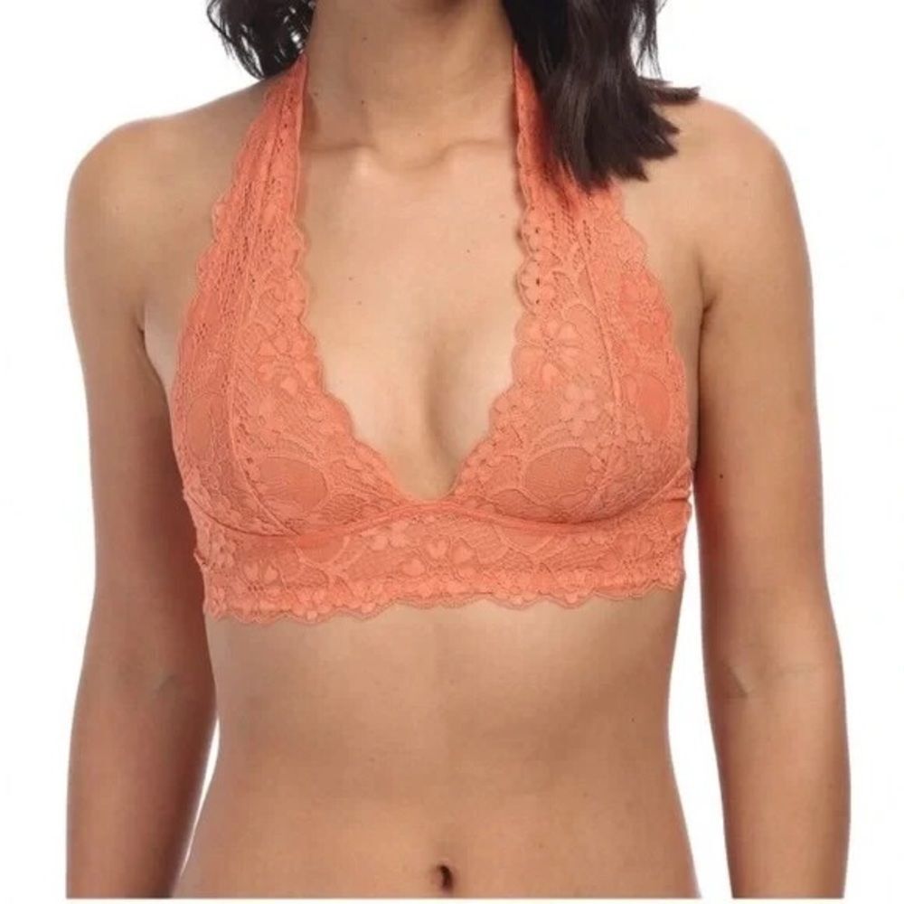 Intimately Free People Sz XS Coral Orange Galloon Halter Lace Bralette